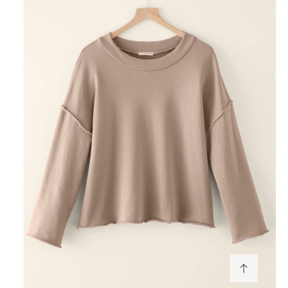 Eileen Fisher Size Small Organic Cotton French Terry Popover Sweatshirt Tan